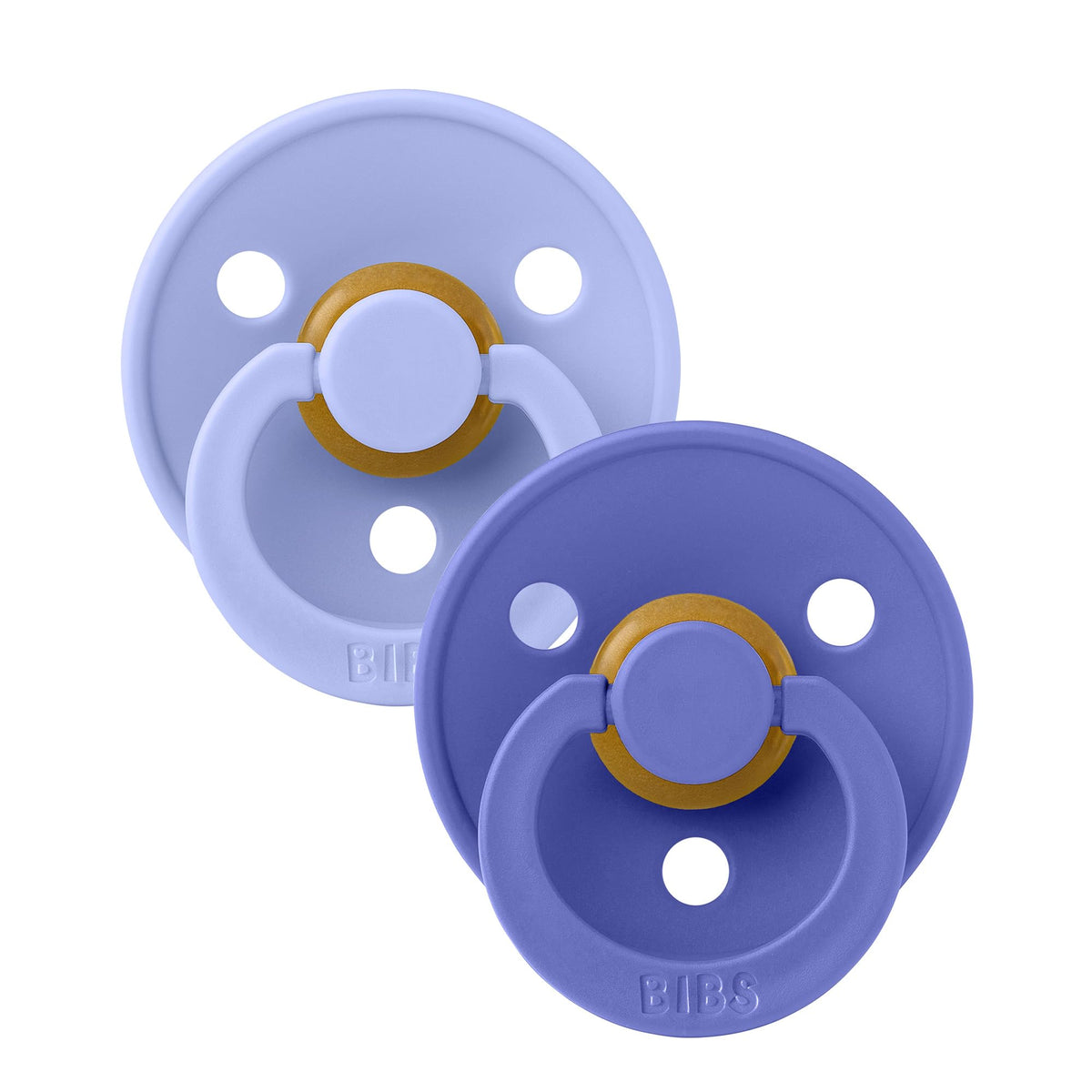 BIBS Colour Soother 2-Pack, BPA Free Dummy Pacifier, Round Nipple. Natural Rubber Latex, Made in Denmark, Size 2 (6-18 Months), Baby Blue