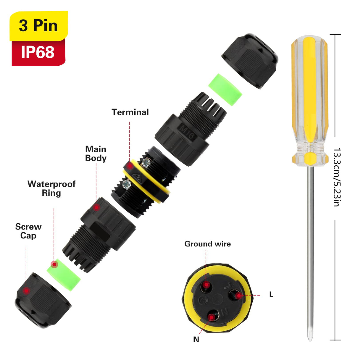IP68 Waterproof Junction Box Outdoor Cable Connector, Extension Electrical Cable Protector for Cable Diameter Ø5mm-8mm (Pack of 2)