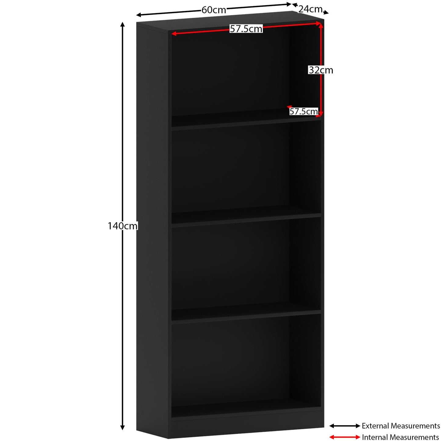 Vida Designs Cambridge 3 Tier Low Bookcase, White Wooden Shelving Display Storage Unit Office Living Room Furniture