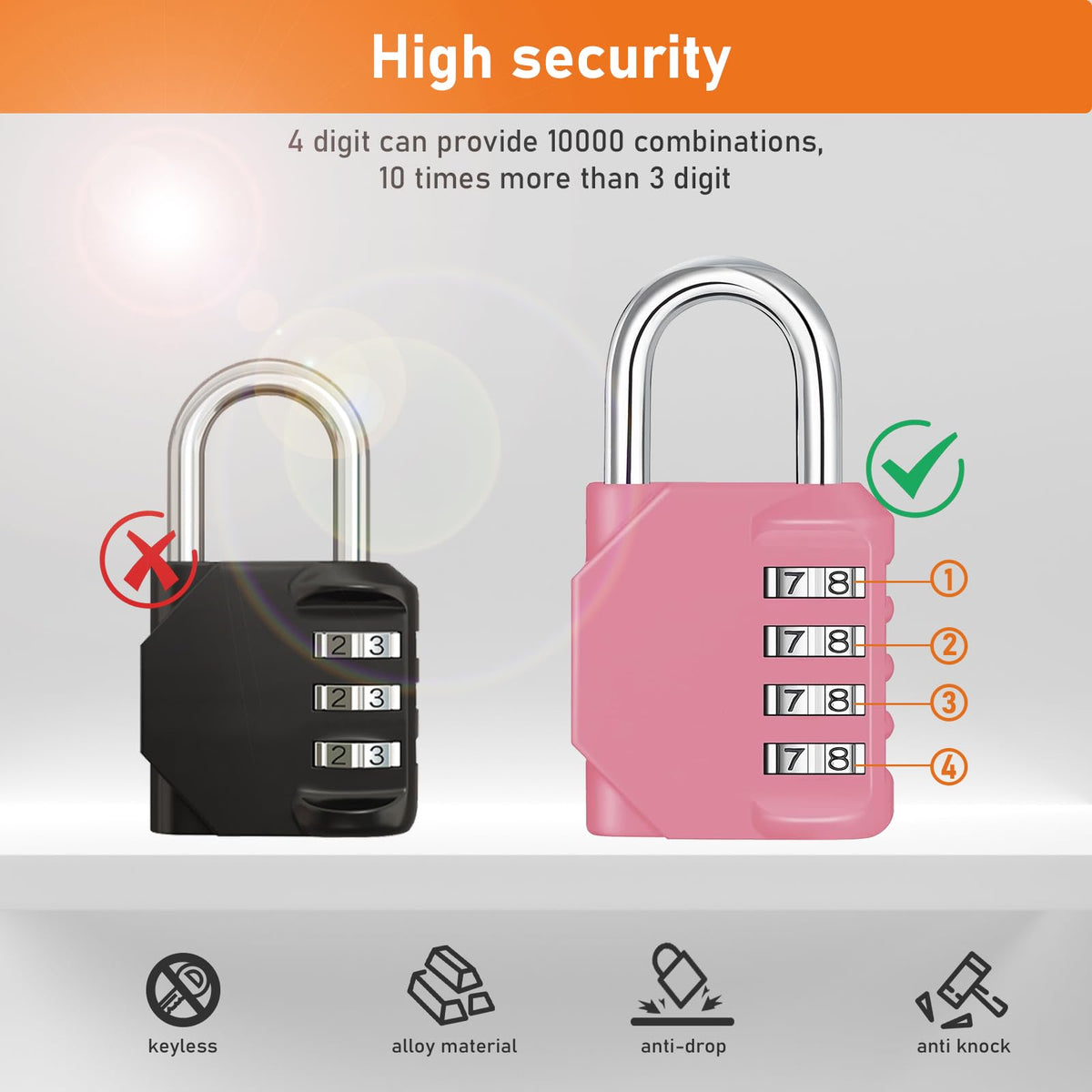 NAGE Padlocks with Code, Combination Lock 4 Digit Gym Locker (1P, Red)