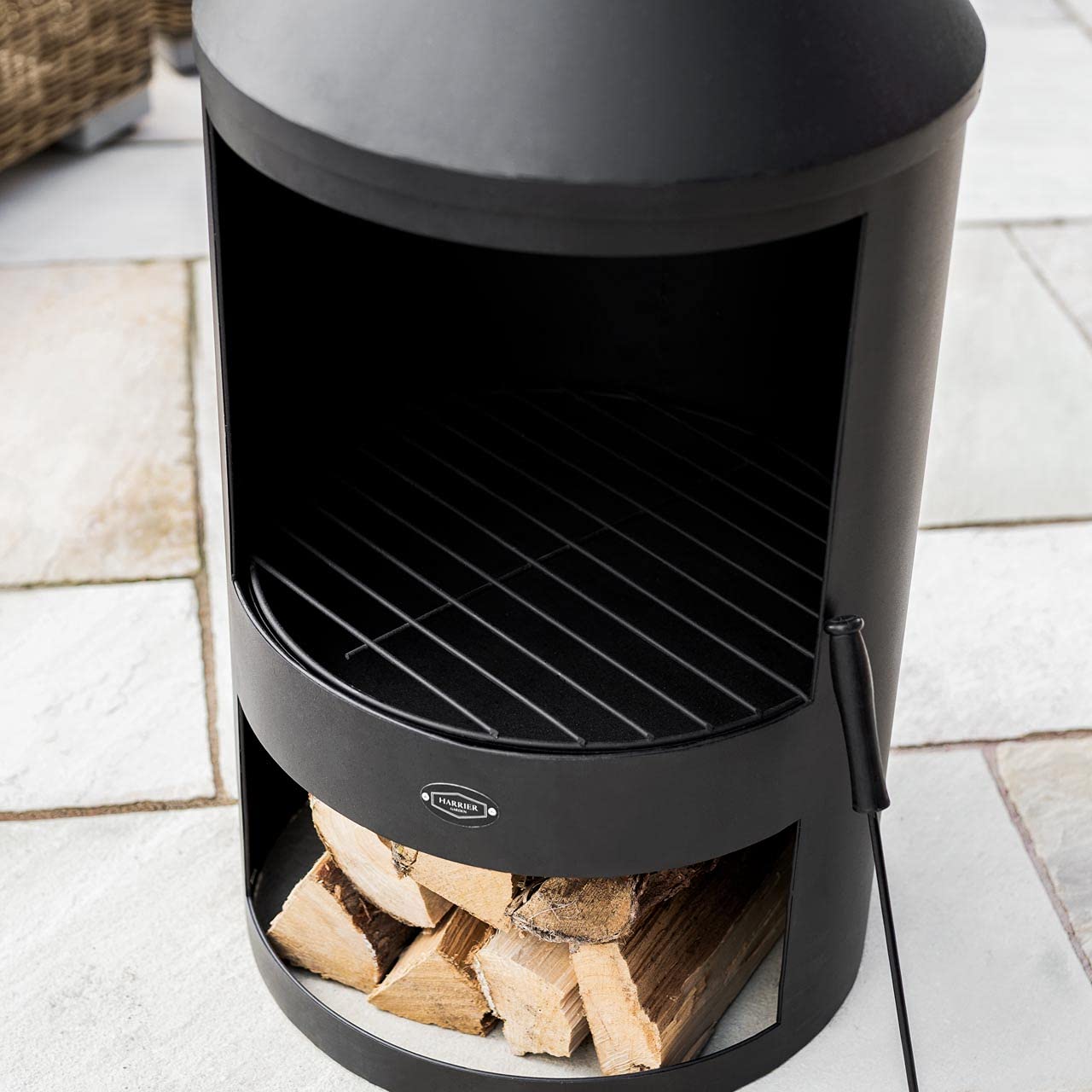 Harrier Steel Chiminea Fire Pits - Small/Medium/Large Outdoor Log Burner | Steel Chiminea Patio Heater with Log Store| Elevate Your Outdoor Ambiance (Medium Chiminea)