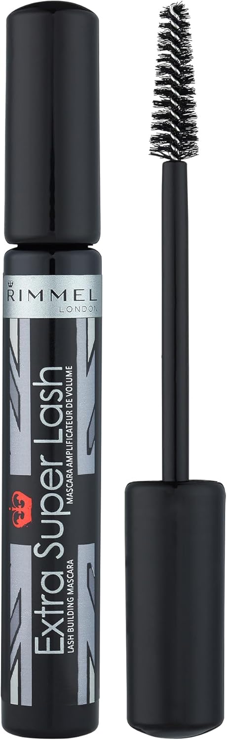 RIMMEL LONDON - Extra Super Lash Building Mascara - Defines, Lengthen & Curl Lashes - With Hydrogel For Healthy Looking Finish - Enriched With Vitamin E - No Clumping - 101 Black Black