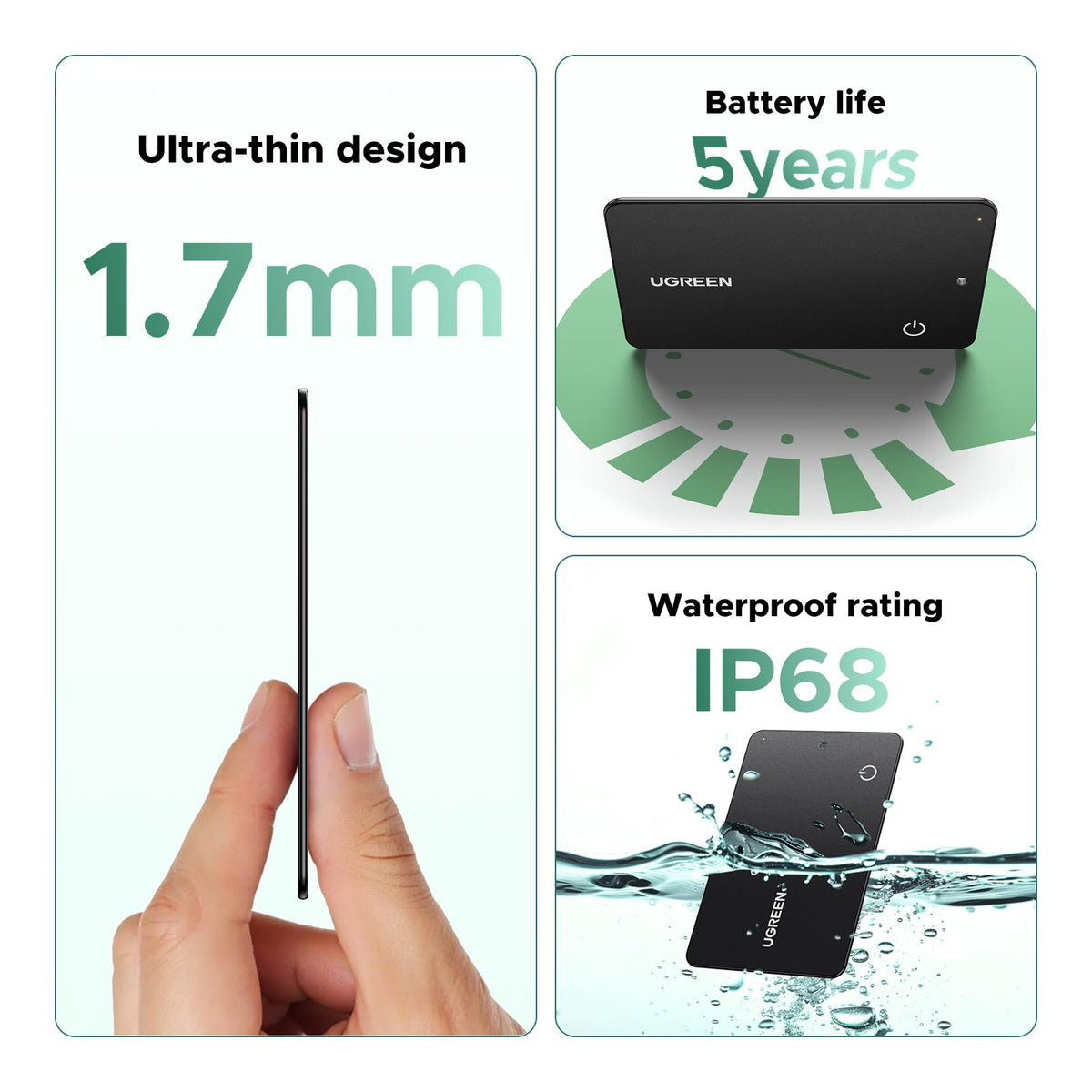UGREEN FineTrack Slim Wallet Tracker for Apple Find My (iOS only), 1.7mm