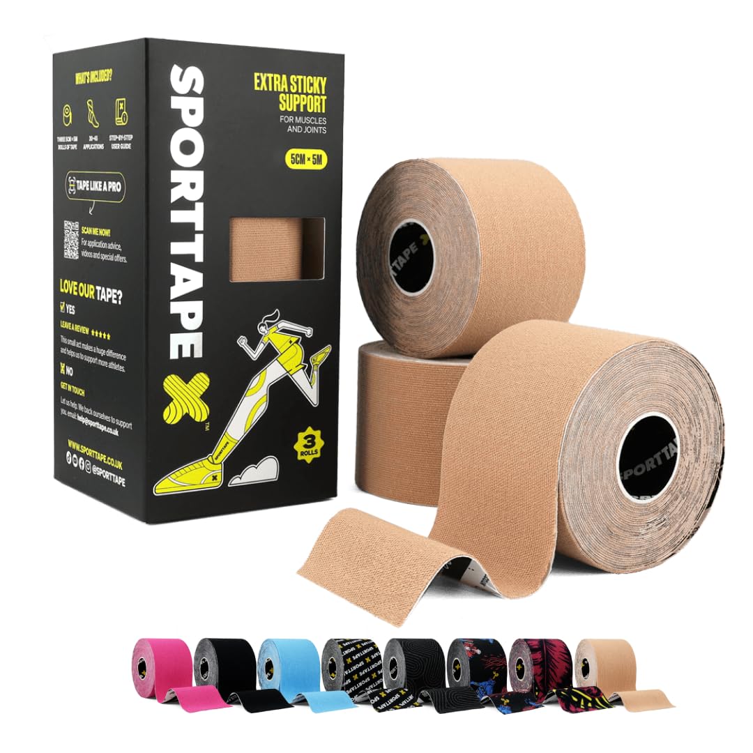 SPORTTAPE Kinesiology Tape, 5cm x 5m, Black - Waterproof, Hypoallergenic