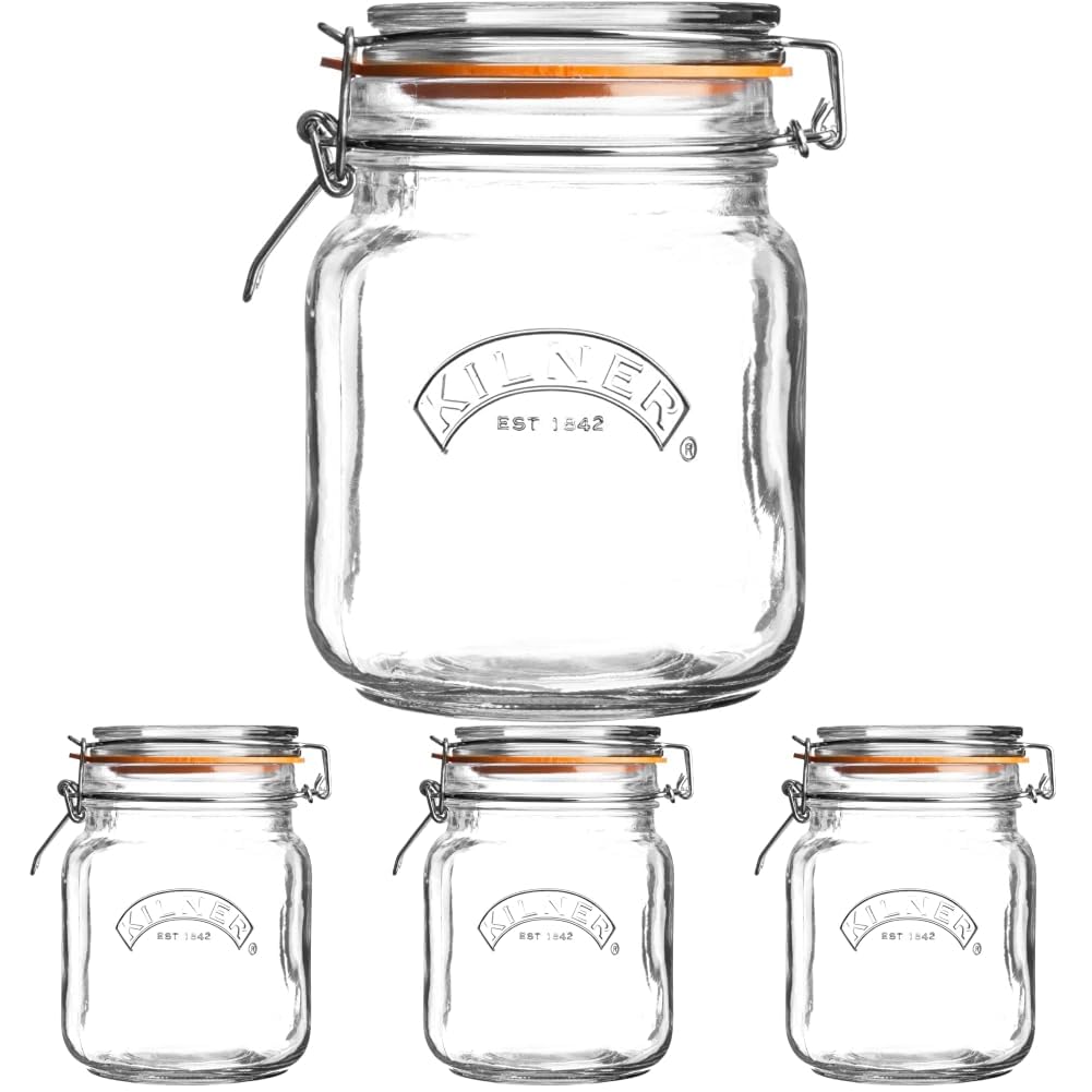 Kilner Square Clip Top Jar 250ml (0.25L) Airtight Glass Jar for Storing Herbs Spices Dried Fruits Nuts and Seeds