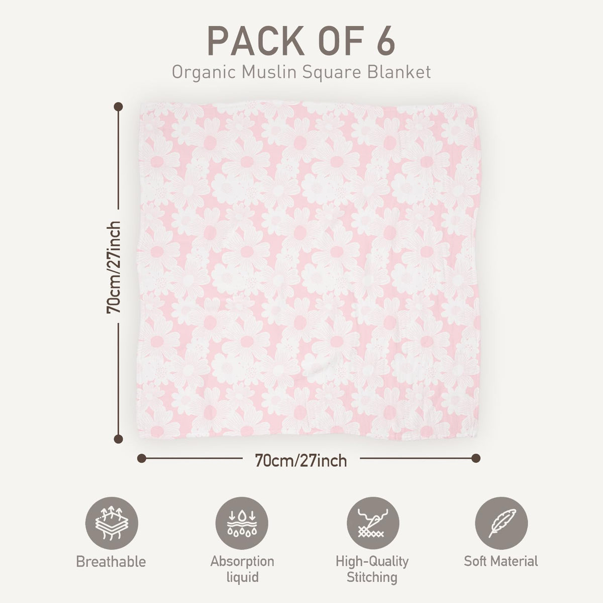 GLLQUEN BABY Muslin Squares Cloth for Baby 6pack 70cm x 70cm