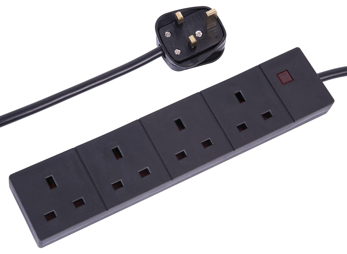 Pro Elec 3 m 4 Socket Neon On Light Extension Lead - White