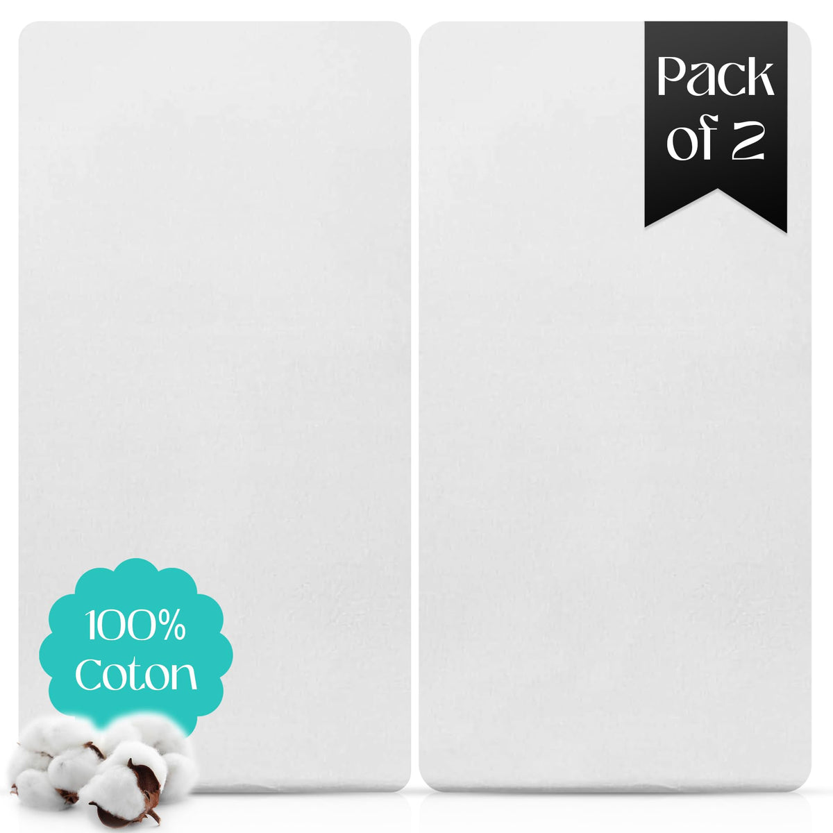 Pack of 2 Crib Fitted Sheets - 100% Jersey Cotton Next2Me Crib Sheets 50x85 cm - Compatible with Next2Me Cribs (Pack of 2 - Grey)