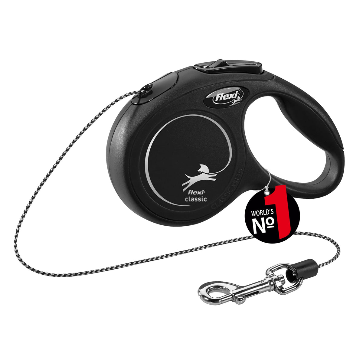 flexi Classic S | 5 m Retractable Cord Leash for Dogs up to 12 kg | Black | Retractable Dog Lead | Weight: 160 g | Dimensions: 9.6 x 16.2 cm