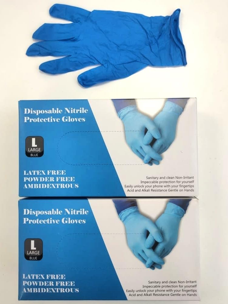 Surgicals Powder Free Nitrile Gloves, Food Grade, Hand Disposable Gloves - 100 Count - Blue (100, Large)