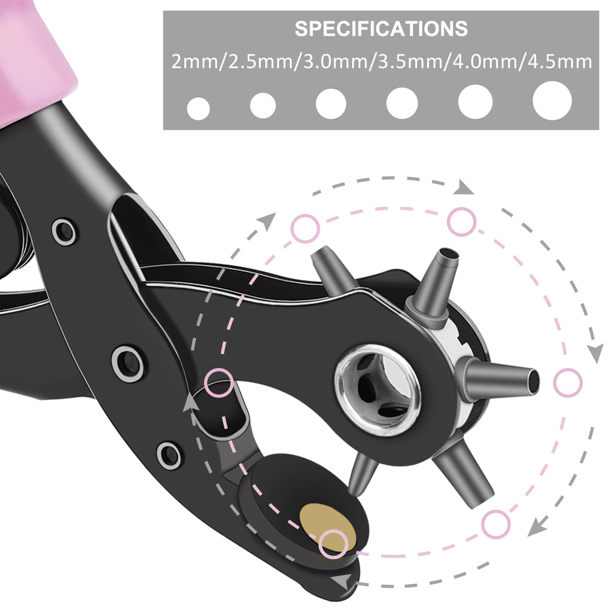 Diyife Belt Hole Puncher for Leather, 6 Sizes, Effortless Dual-Lever Design