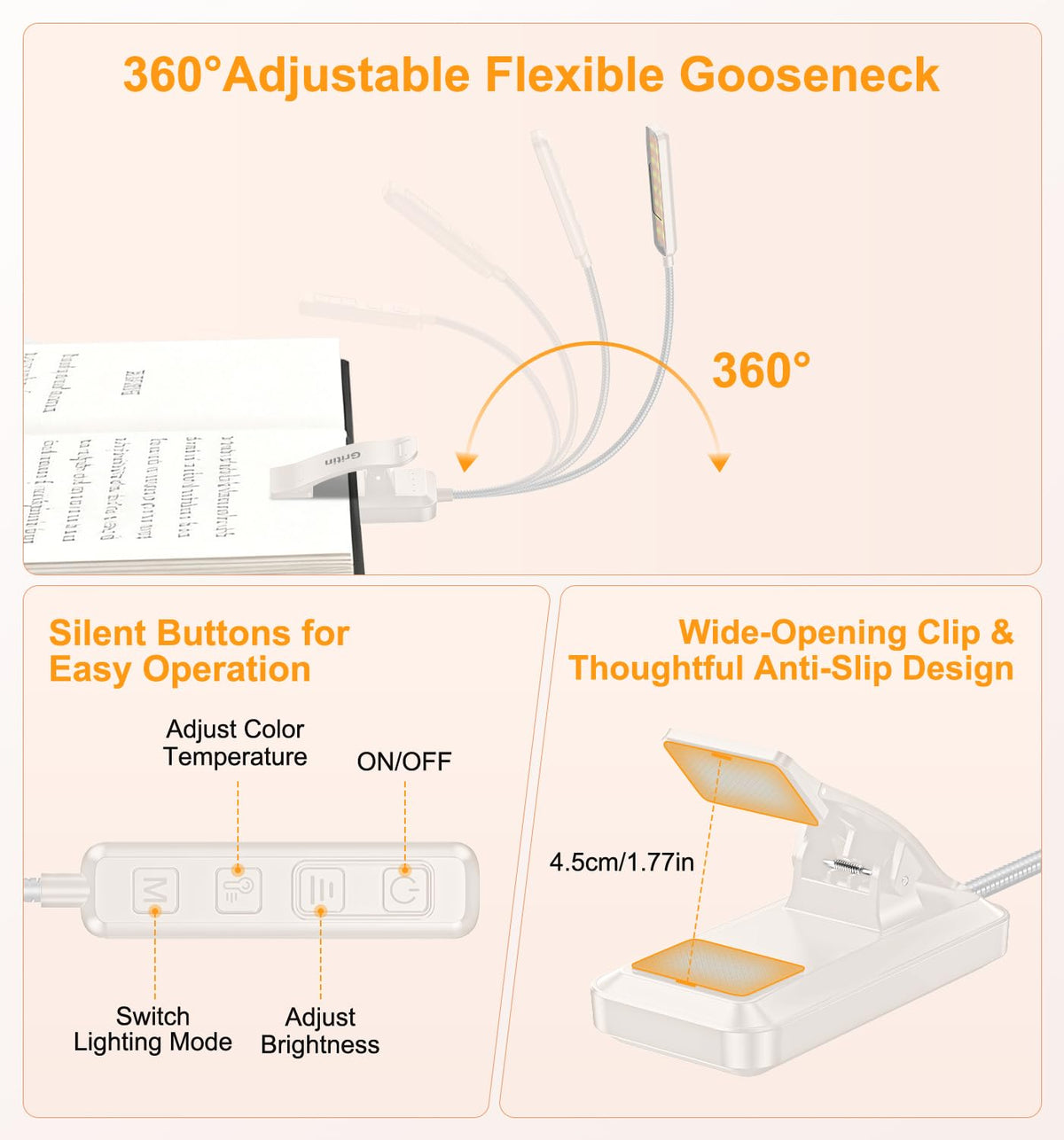 Gritin 2026 Gen 2 Book Light for Reading-30 Eye Caring Full Spectrum LED