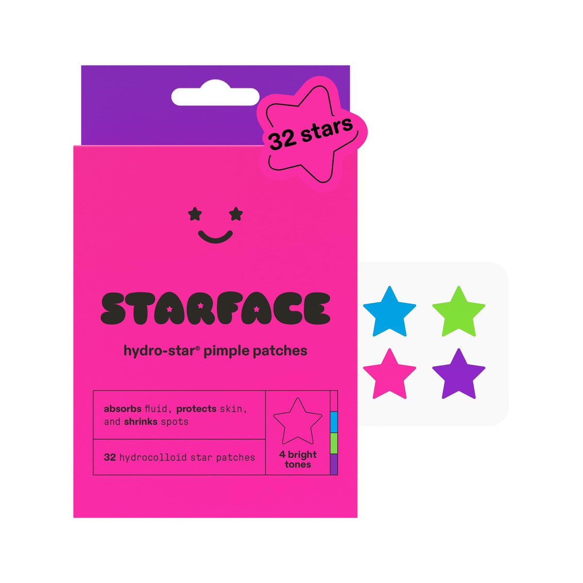 Starface Hydro-Star® Black Hydrocolloid Star-Shaped Pimple Patch, 96 ct