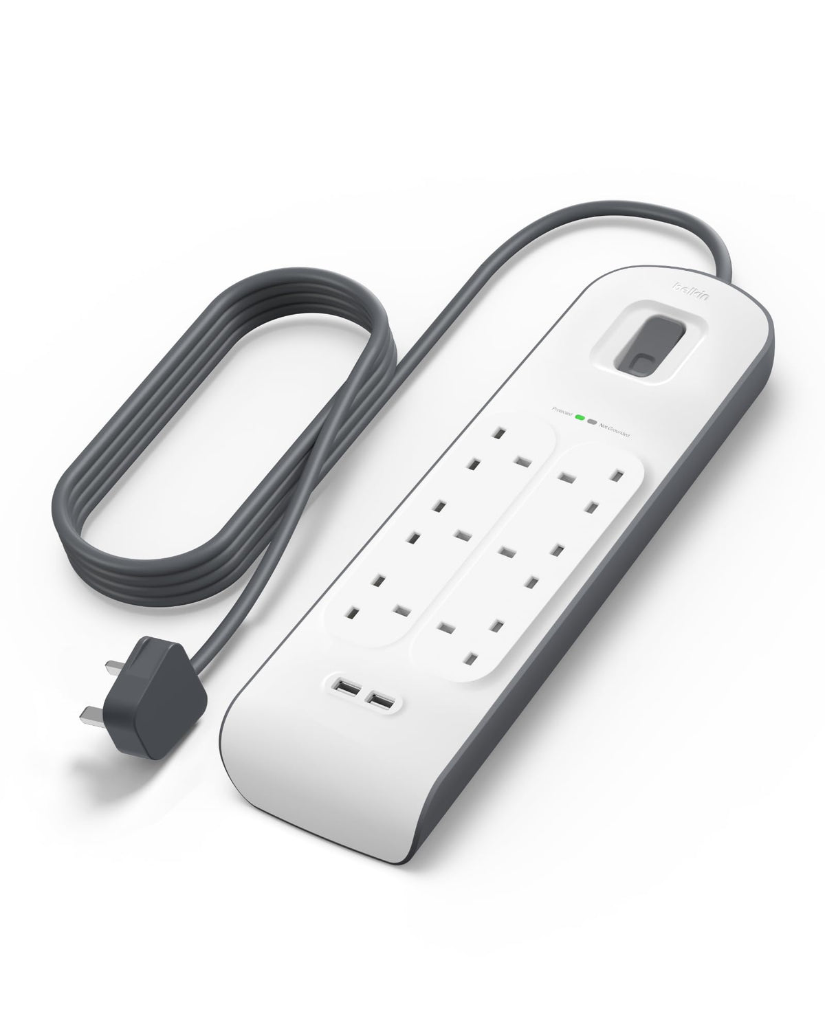 Belkin 4 Way/4 Plug 2 m Surge Protection Extension Lead Strip, White