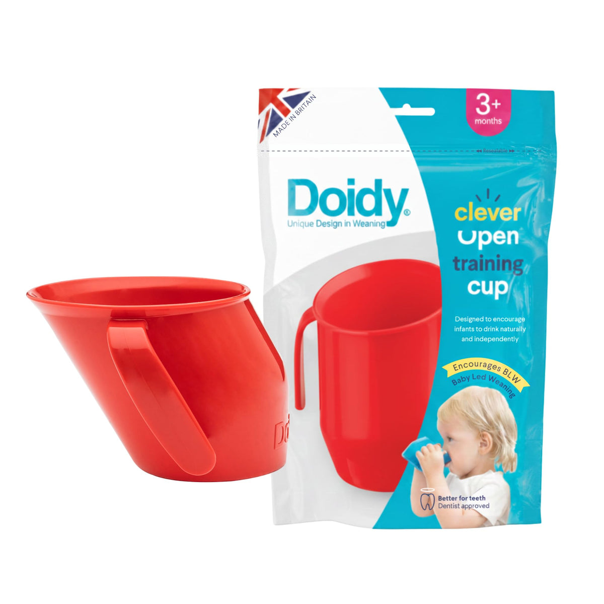 Doidy Cup, Open Cup for Training Baby 6 Months-3 Years, 200ml, Slanted Weaning Cup with Handles for Learning to Drink, BPA Free, 2 Pack (Orange)