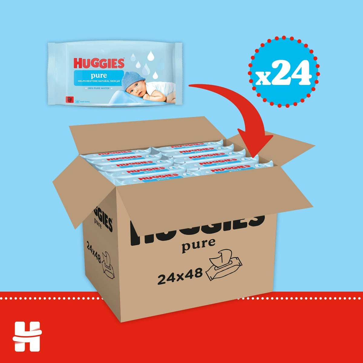 Huggies Pure Plastic Free Baby Wipes - Pack of 12 (576 Wipes) – 99% Water Wet Wipes, Fragrance Free, Hypoallergenic, Better Cleaning, Soft and Gentle on Babies' Delicate Skin