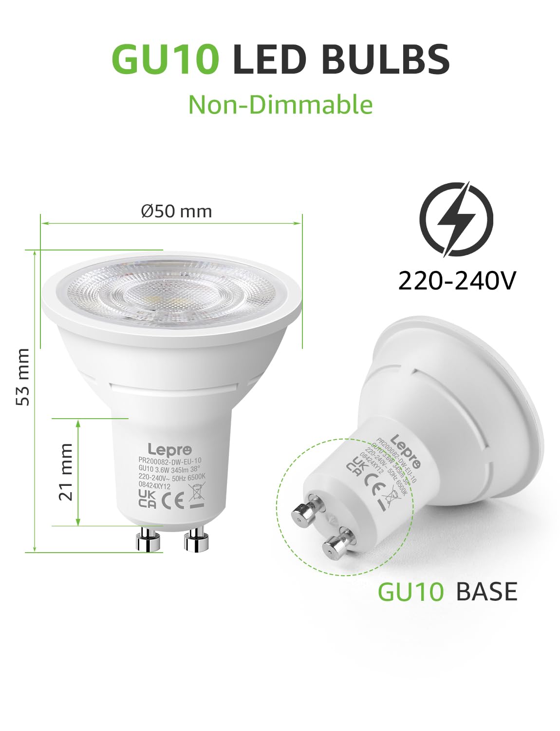 Lepro GU10 LED Spotlight Bulbs, Neutral White 4000K, 50W Equivalent,10-Pack