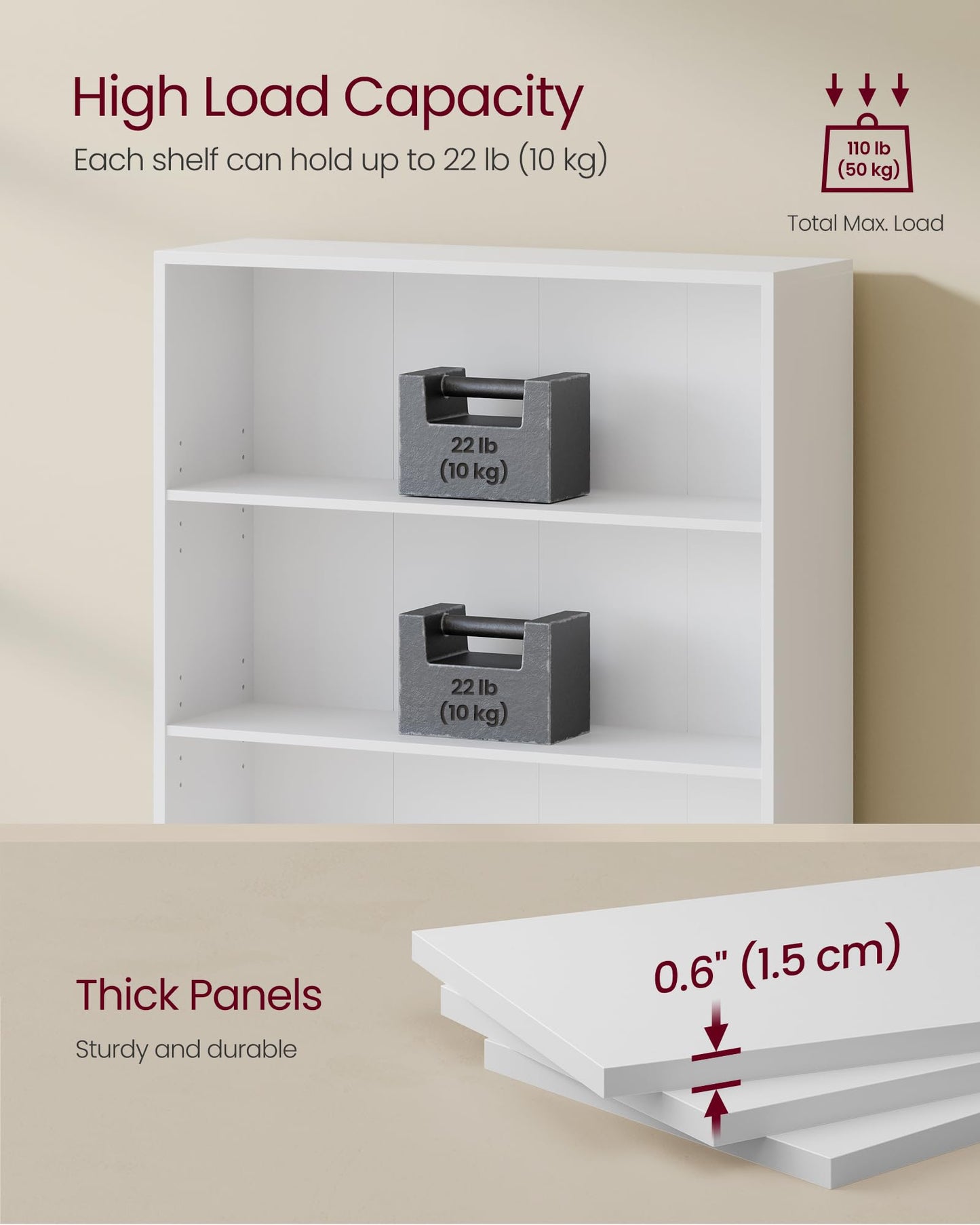 VASAGLE Bookcase, 6-Tier Bookshelf, Open Storage Shelf, Shelving Unit, 24 x 60 x 178.5 cm, for Living Room, Home Office, Dinning Room, Cloud White LBC169T14