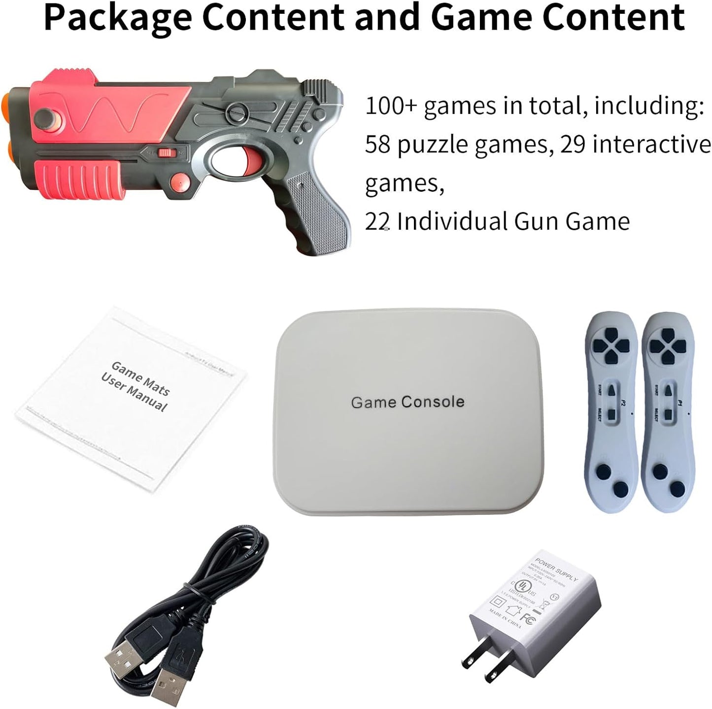 Game Console with 100+ Games, Handheld Retro Video Console for Kids& Adults, Game System with AR Gun,2 Game Controller, TV Plug& Play, Xmas Birthday Toy Gift for Boys& Girls Age 3 +