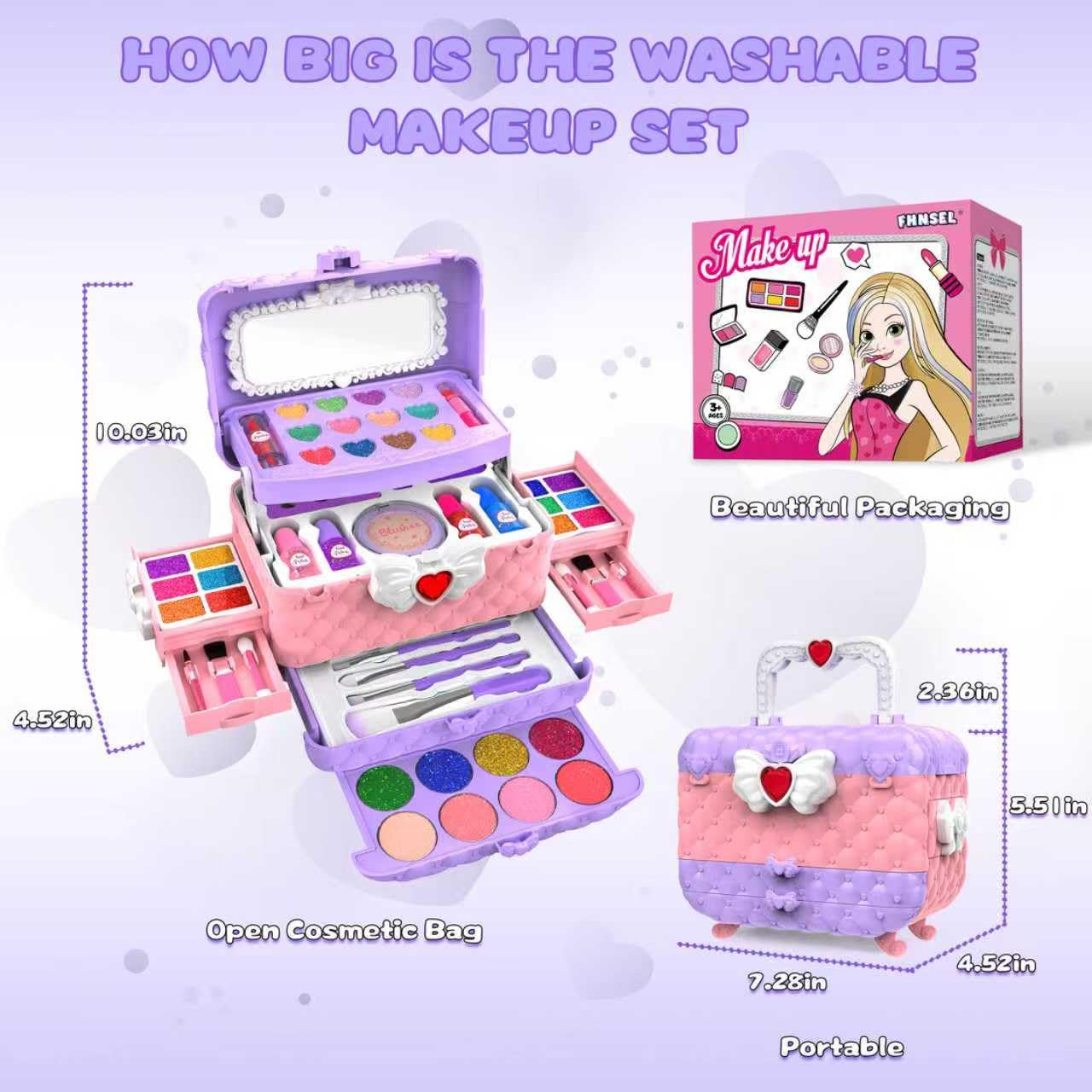 54 Pcs Kids Makeup Kits for Little Girls, Non-Toxic and Safe, Princess Real Washable Pretend Play Cosmetic Set Toys with Mirror, Birthday Gifts for 3 4 5 6 7 8 9 10-12 Years Old Girls Kids
