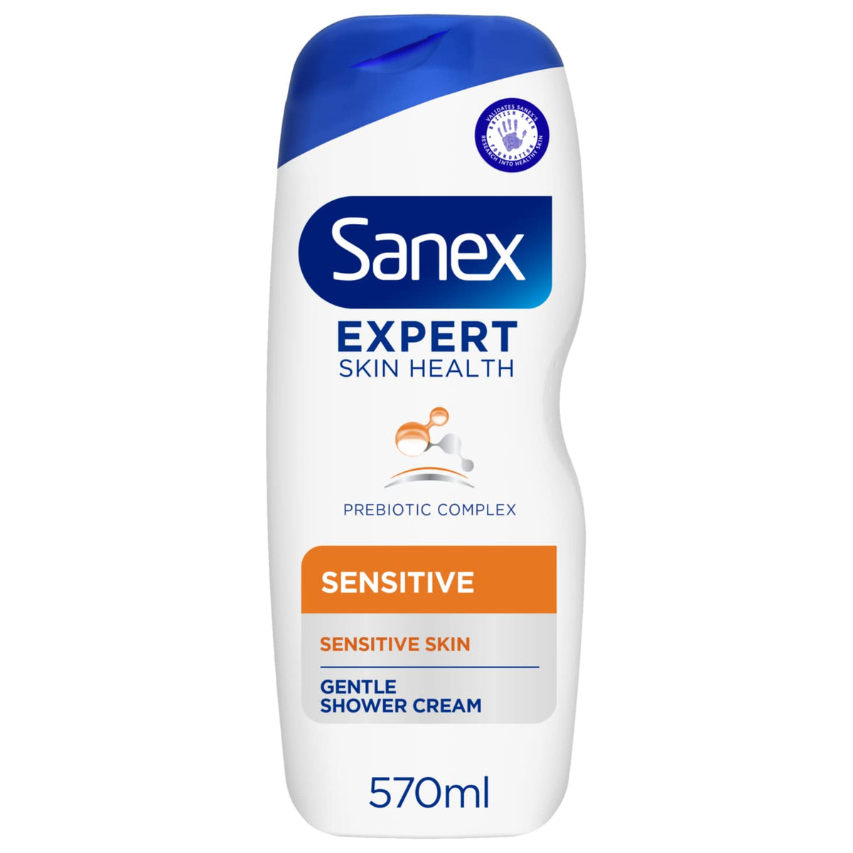 Sanex Expert Skin Health Moisturising Shower gel 570ml - body wash for men & women - gently cleanses - hydrates & softens skin - 12h hydration - advanced prebiotic complex formula - vegan