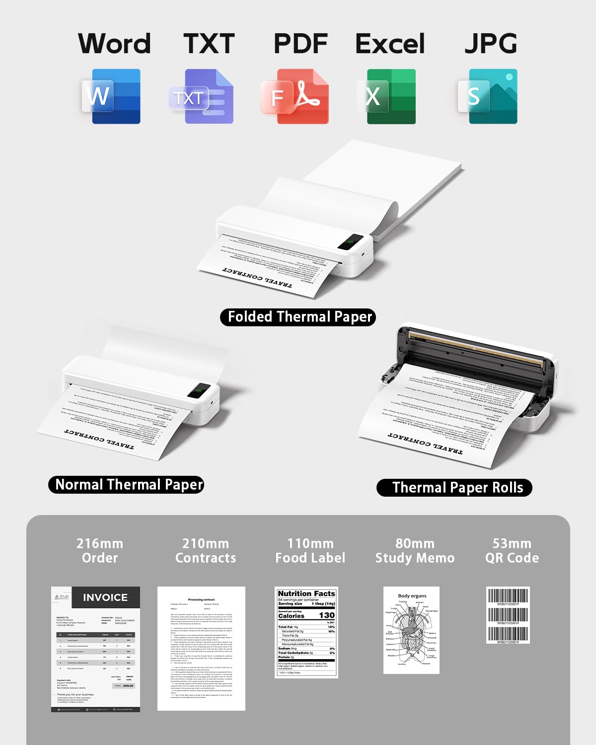 Portable Thermal Printer A4 Inkless Wireless Bluetooth Small Mobile - Black