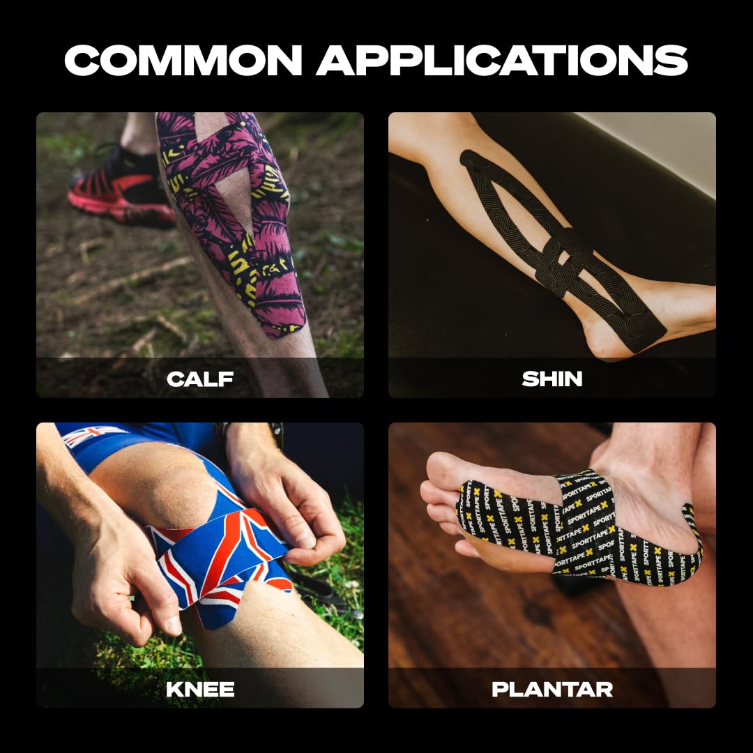 SPORTTAPE Kinesiology Tape, 5cm x 5m, Black - Waterproof, Hypoallergenic