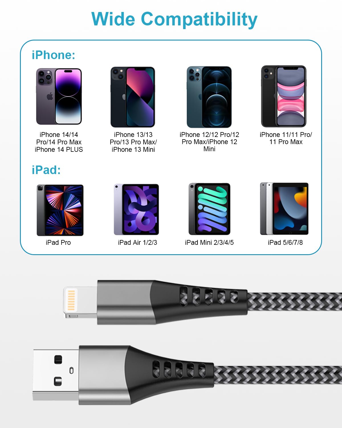 iPhone Charger Cable 2M 2Pack[Apple MFi Certified], USB to Lightning Cable 2M Nylon iPhone Cables Fast Charging for Apple iPhone 14 13 12 Pro Max XR XS 8 7 6 5 SE iPad