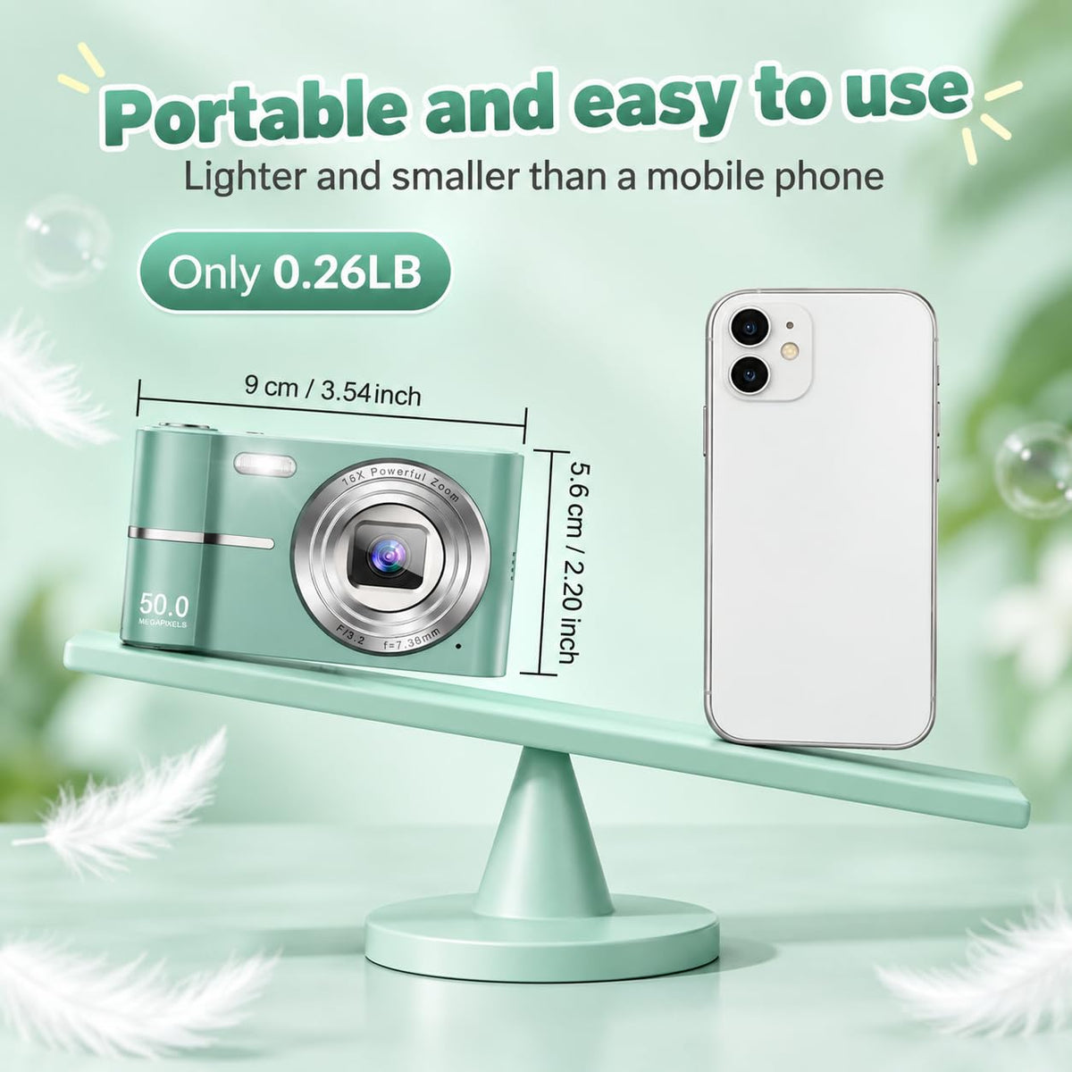 Digital Camera, 1080P FHD Vlogging Camera 50MP Compact Portable Photo Camera with 2.4" Screen, 16X Digital Zoom Mini Small Pocket Camera for Kids Students with 1 Battery, 16GB Card (Black)