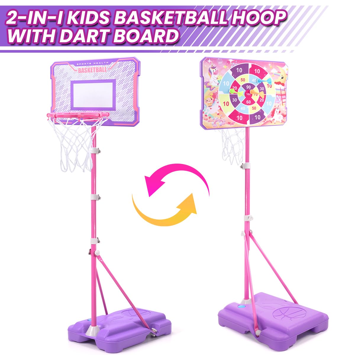 MELAND Kids Basketball Hoop Outdoor, 104-190cm Height Adjustable Stand with 3 Balls, Portable Indoor Outside Sports Toys, Birthday Gifts for 3-10 Year Old Boys Girls