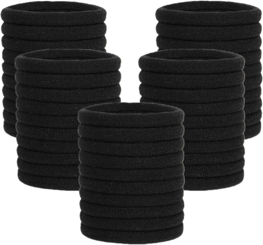 ZHIYE Elastic Hair Ties, 50 Pcs Thick Seamless Hair Bands No Damage Soft Ponytail Holders Hair Bobbles for Girls Women, Black