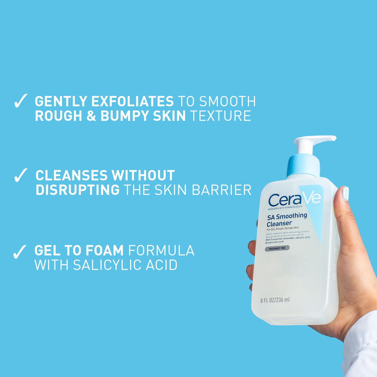 CeraVe SA Smoothing Cleanser, Salicylic Acid, Rough & Bumpy Skin, 473ml