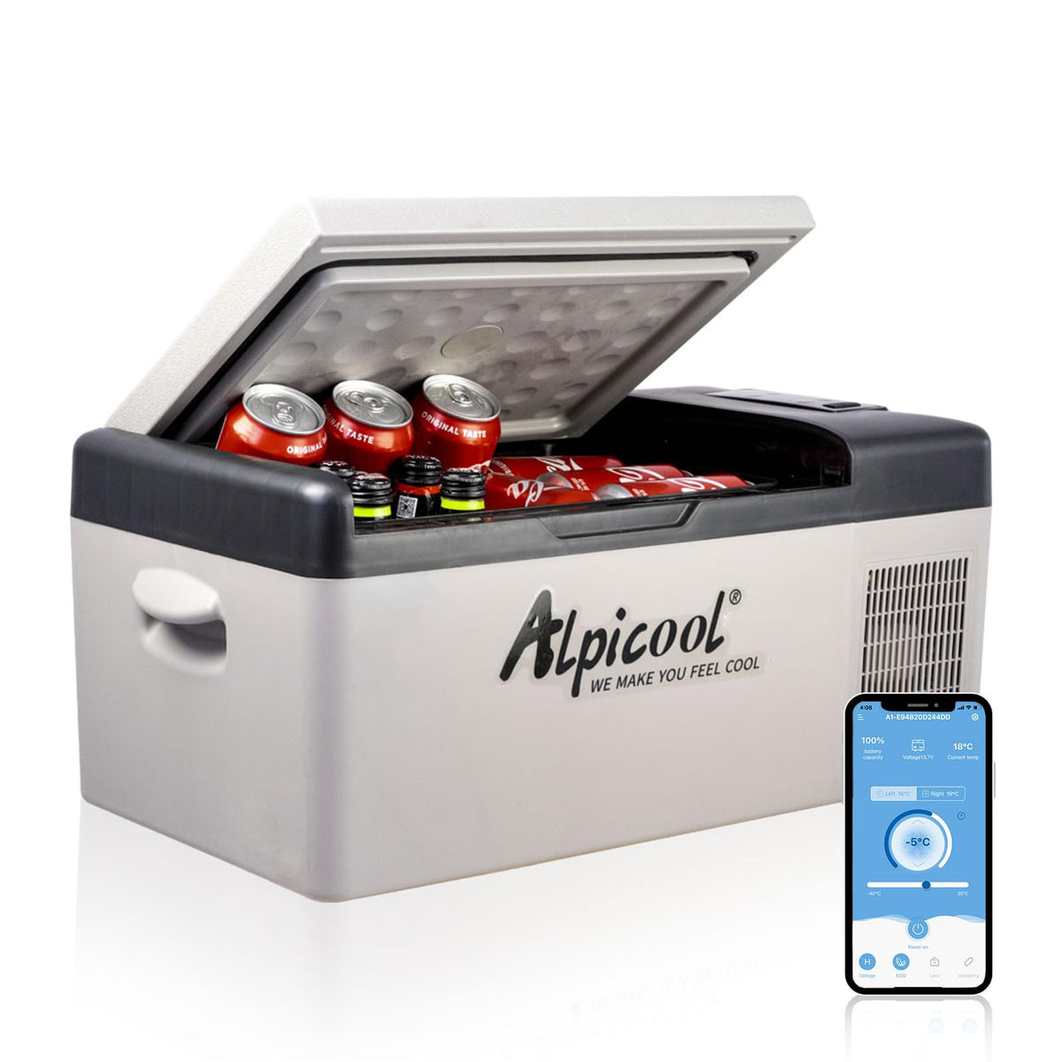 Alpicool 20L Car Fridge Freezer Portable Compressor Refrigerator, 12/24V DC & 230V AC Camping fridge -20℃~20℃ with APP Control, Energy Saving cooler for Caravan, Camping, Home, RV