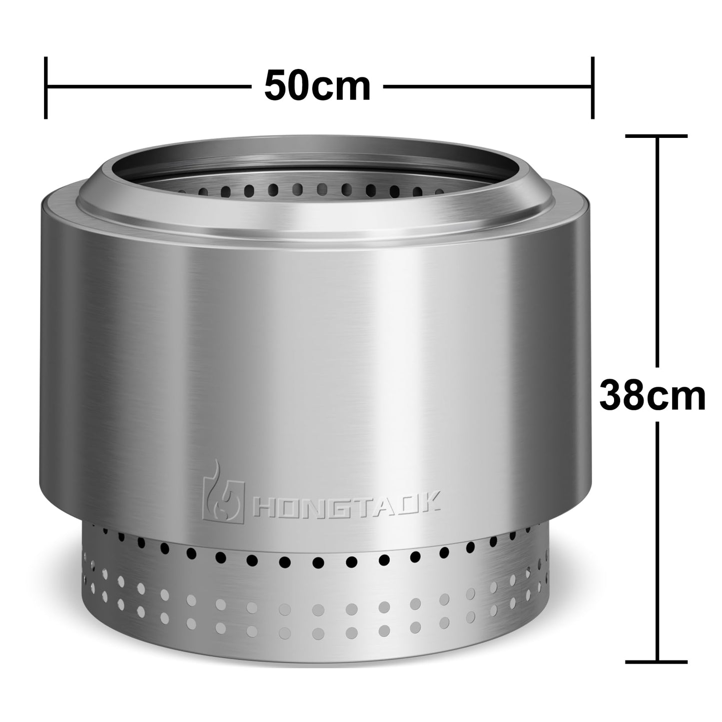 Smokeless Fire Pit with Removable Ash Pan, Fire Pits for Garden Wood Burning, Portable Camping Firepit, for Backyard Patio, Stainless Steel, Waterproof Bag & Poker Included, 50 x 38cm, Silver