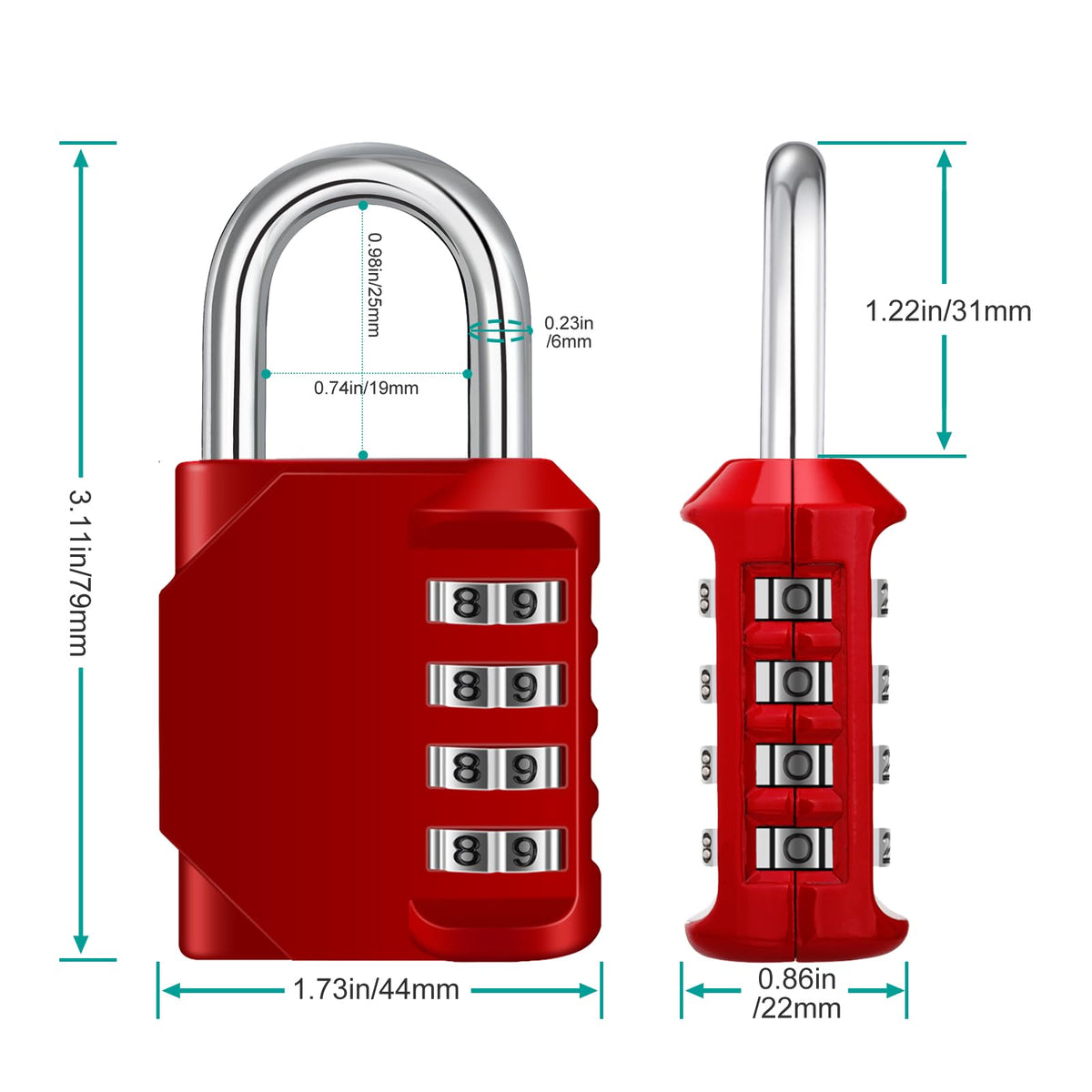 ZHEGE Combination Padlock, 4 Digit Coded Padlock (Sky Blue)