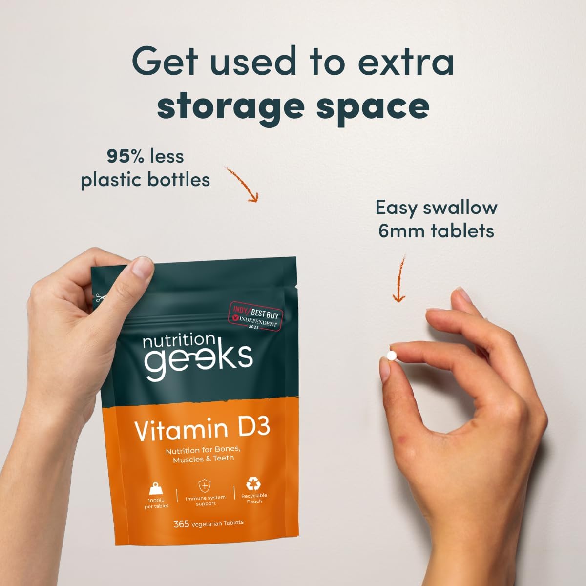 Vitamin D 1000iu - 1 Year Supply, 365 Easy-Swallow Vitamin D Tablets, Vegetarian D3, High Strength Immune Support Supplement - Awarded by The Independent UK