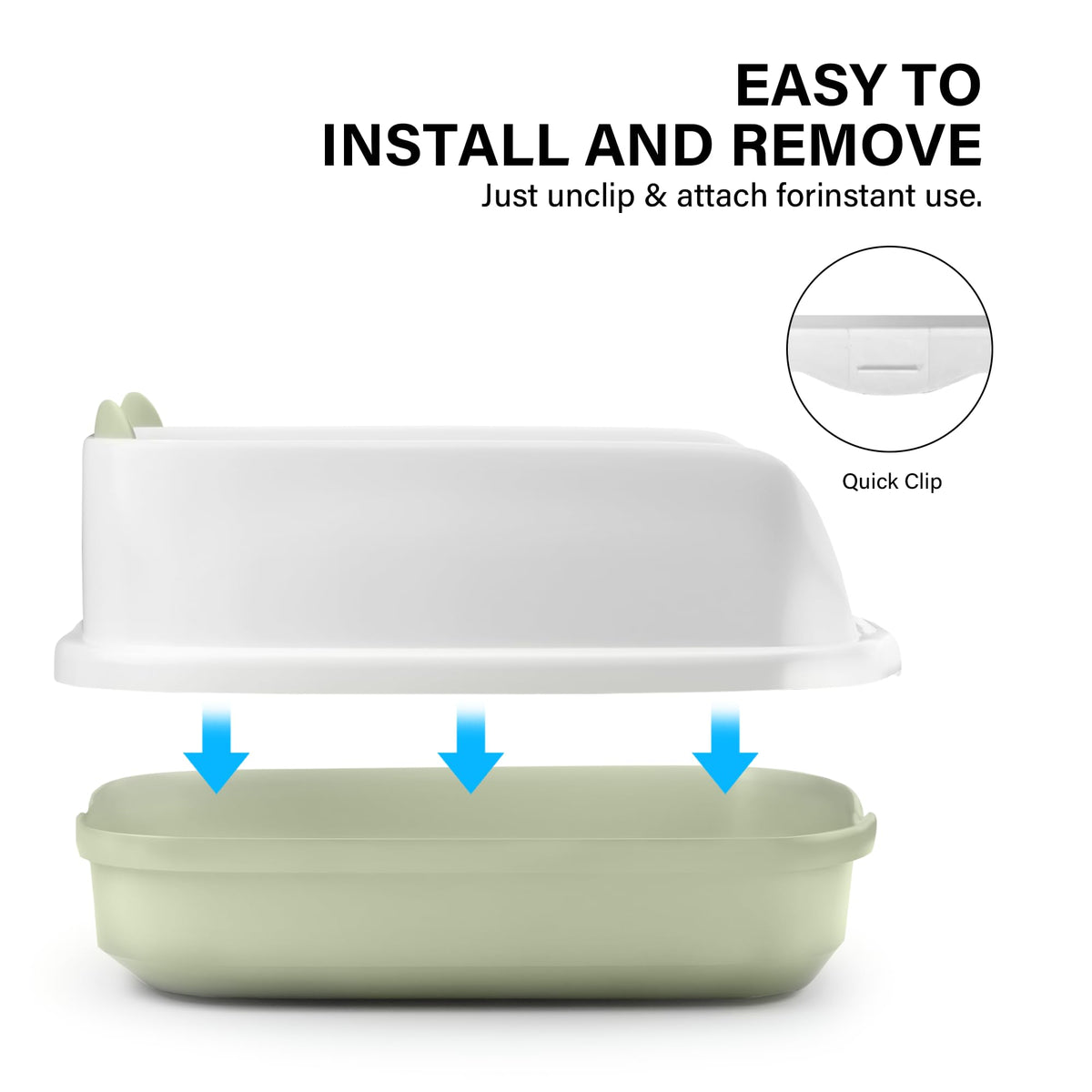 Cat Litter Tray Box, Litter Box, Plastic Cat Open Top Litter Tray with Free Scoop Kitten Detachable Rim Easy Cleaning,49 x 38 x 23cm (Grey)