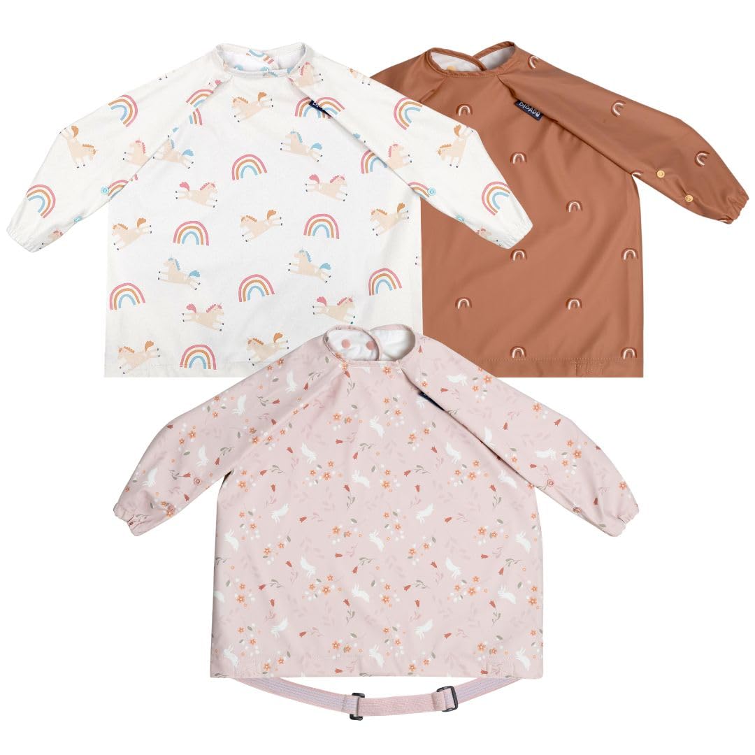 BIBaDO Long Sleeve Baby Bibs - Coverall Weaning Bib with Highchair Strap
