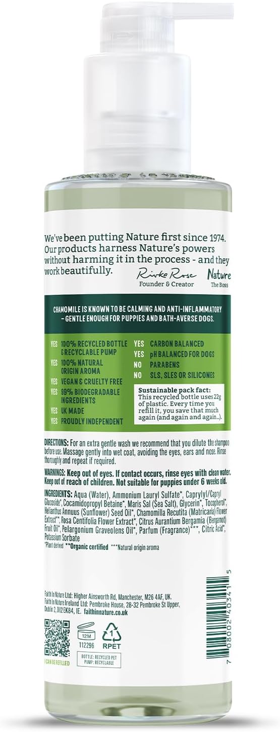 Faith In Nature Natural Chamomile Dog Shampoo, Vegan & Cruelty Free, No SLS,Silicones or Parabens, Gentle, For Sensitive Dogs and Puppies, 400ml