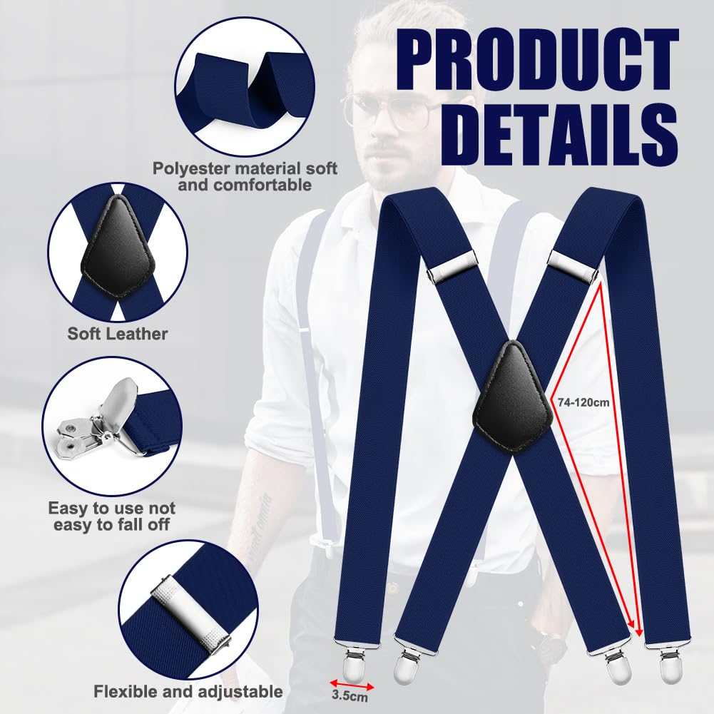Aomig Mens Braces, Mens Suspenders with Strong Metal Clips, 3.5cm Wide Heavy Duty Suspenders for Men Women Business Wedding Casual