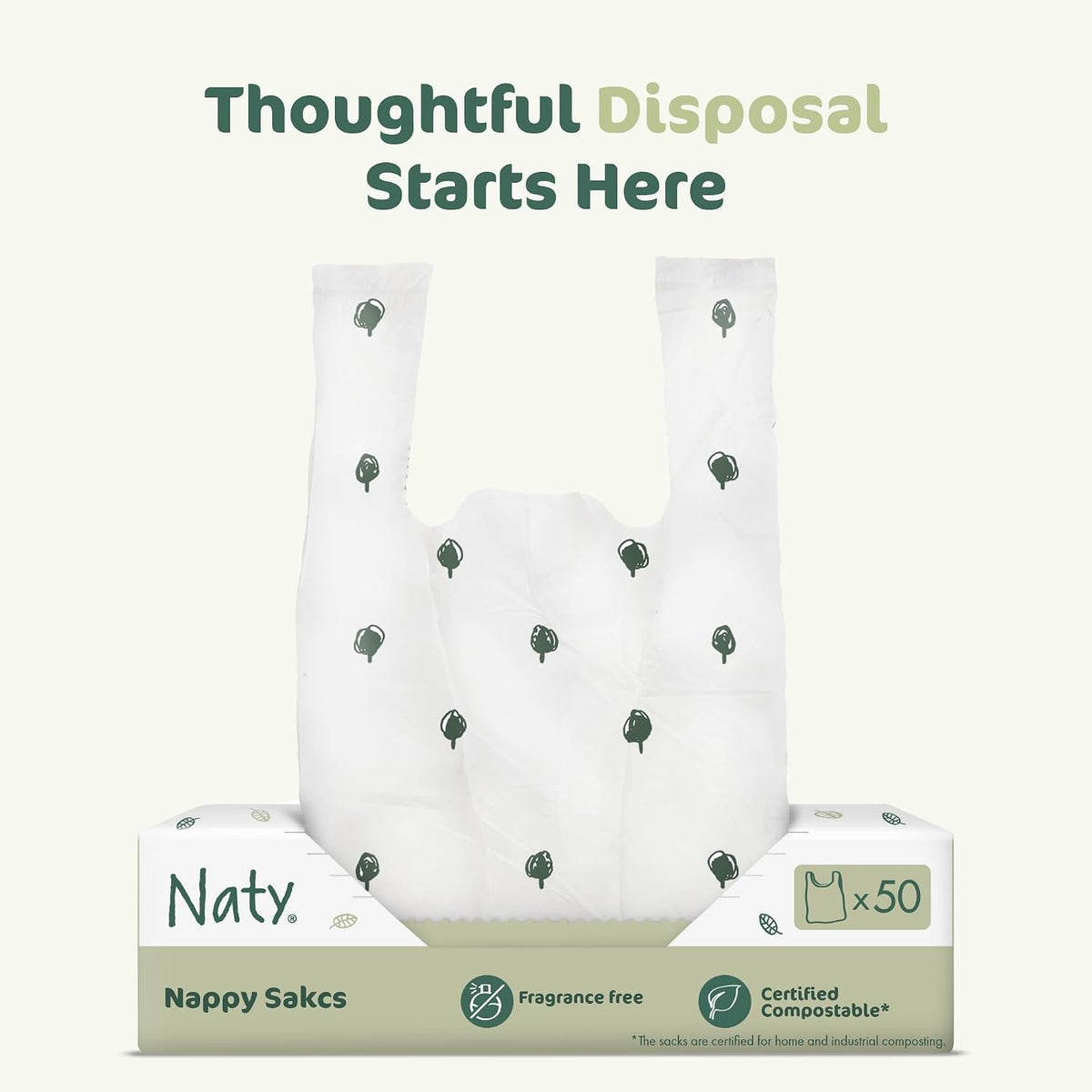 Naty compostable nappy bags with easy tie handles, 50 count