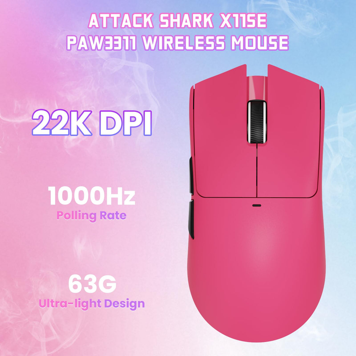 ATTACK SHARK X11SE Wireless Gaming Mouse, 63g Superlight With PixArt PAW3311 Sensor, 22000 DPI, Tri-Mode BT/2.4Ghz/Wired, 1000Hz Polling rate, 300mAh Battery, Dual Driver, for PC/PS/Mac (Berry Red)