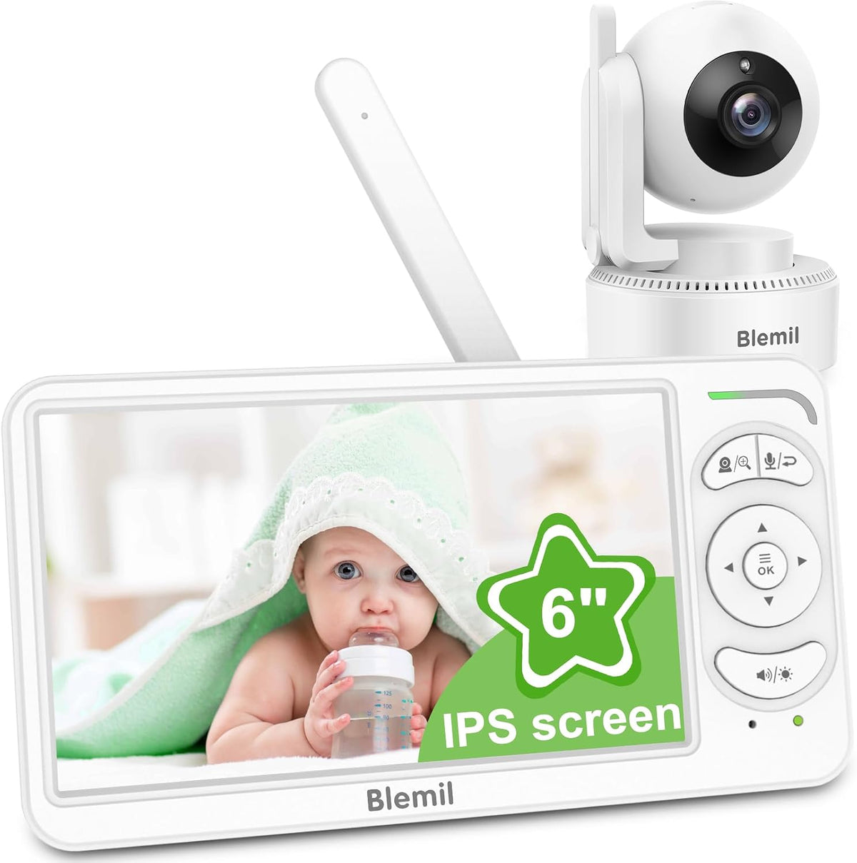Blemil Baby Monitor with Camera, 6'' IPS Screen Baby Camera Monitor No WiFi