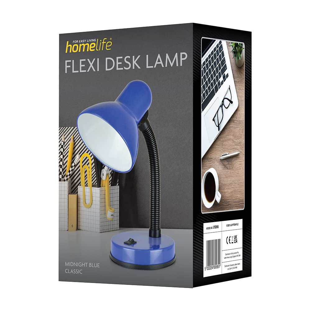 HOMELIFE 35w 'Classic' Flexi Desk Lamp with Versatile Flexible Neck - Integral On/Off Switch - Approx. 34cm Height - L958BK - Onyx Black