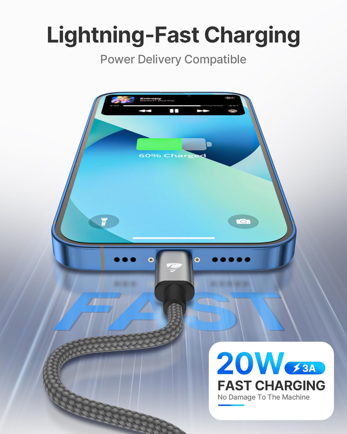 Aioneus USB C to Lightning Cable 2M [Apple MFi Certified] iPhone Fast Charger Cable USB-C Charging Lead Cord for iPhone14/13/12/12 PRO Max/12 Mini/11/11PRO/XS/Max/XR/X/8/8Plus/iPad