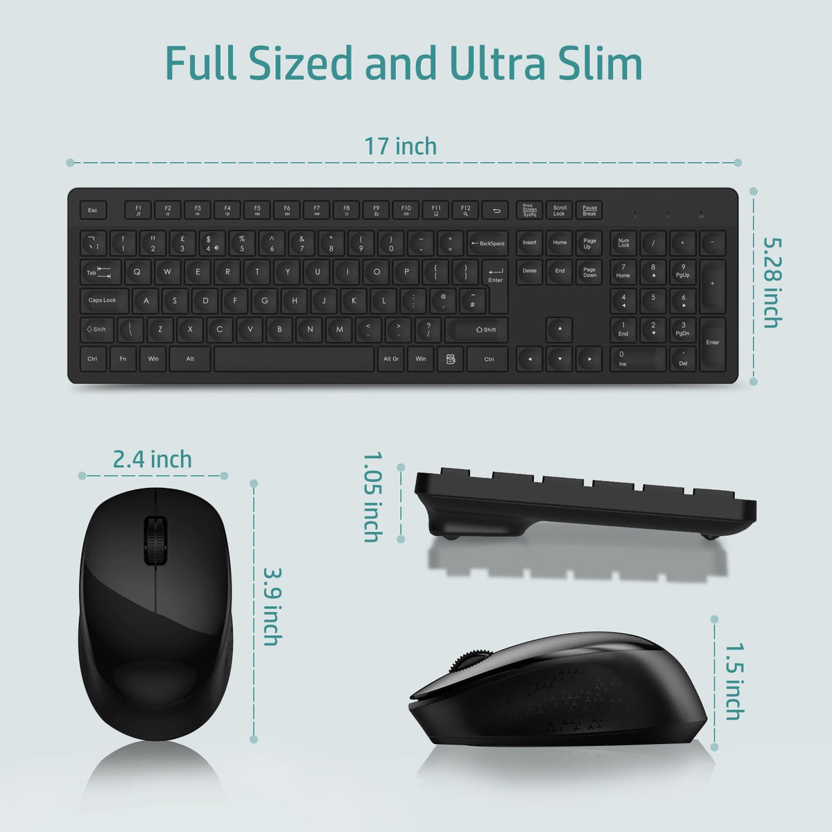 LeadsaiL Wireless Keyboard and Mouse Set, 2.4GHz USB Computer Keyboards and Mouse Combo, Full Size UK QWERTY Layout, Ergonomic Design with 12 Multimedia Shortcuts for HP/Lenovo Laptop and Mac-Purple