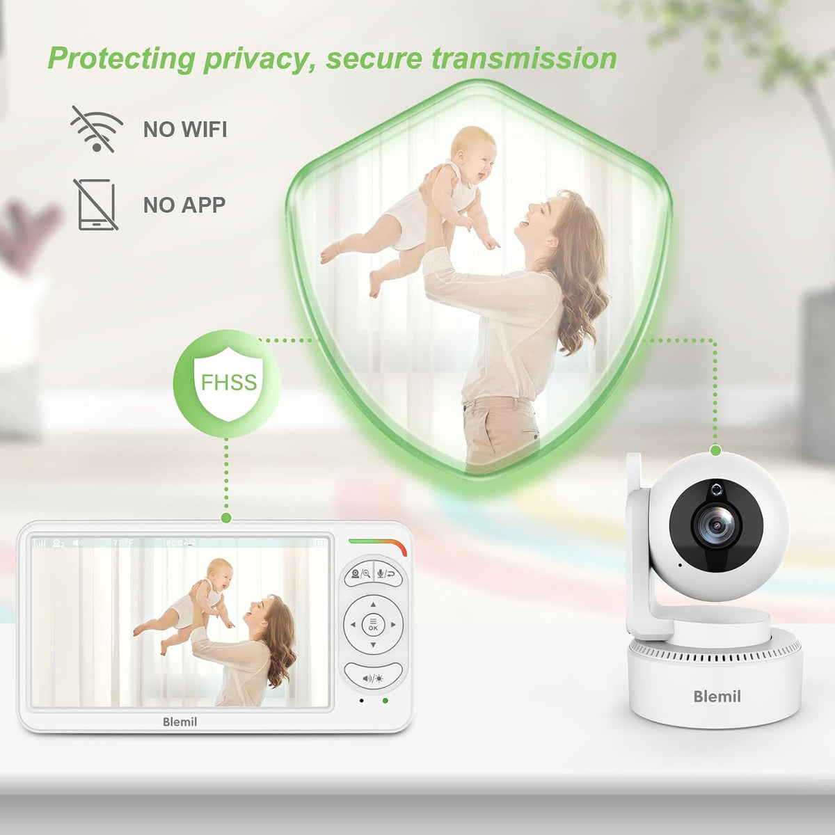 Blemil Baby Monitor with Camera, 6'' IPS Screen Baby Camera Monitor No WiFi