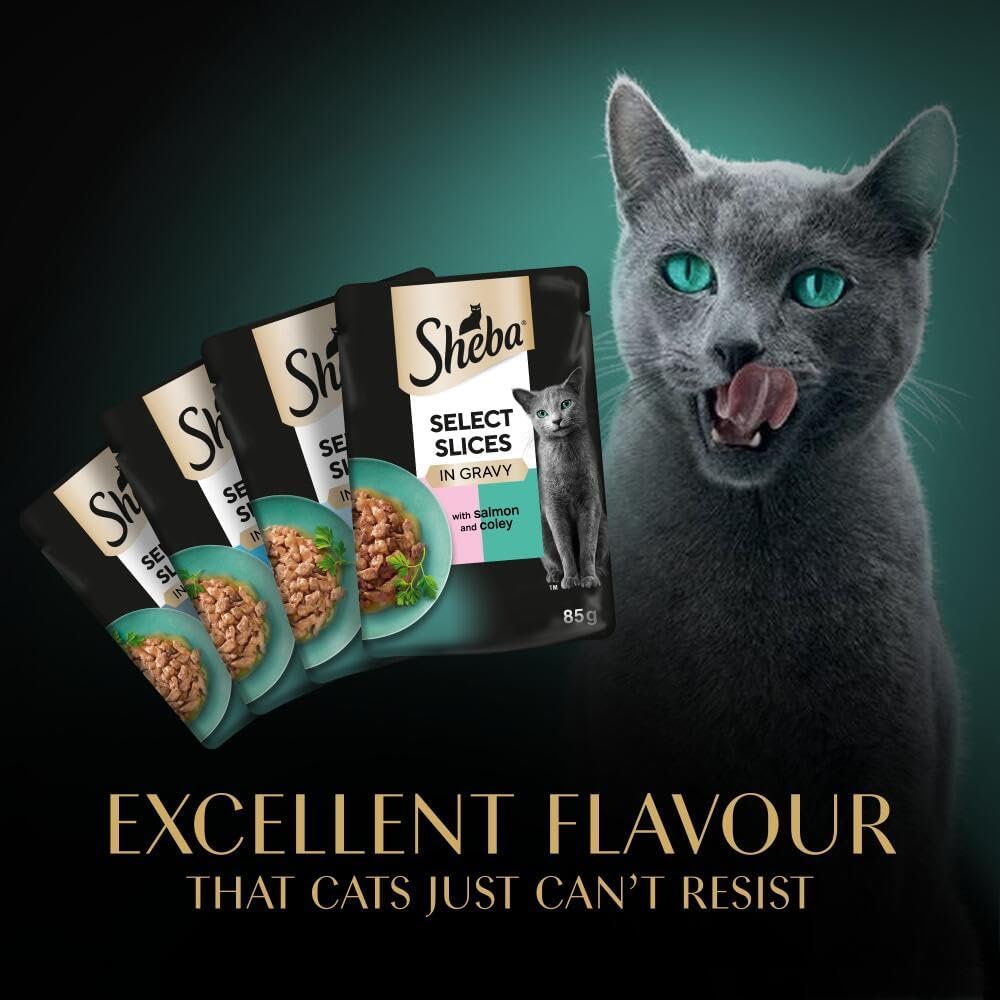 Sheba Select Slices in Gravy – Fish Collection – Wet cat food pouches for adult cats – 12 x 85g pack