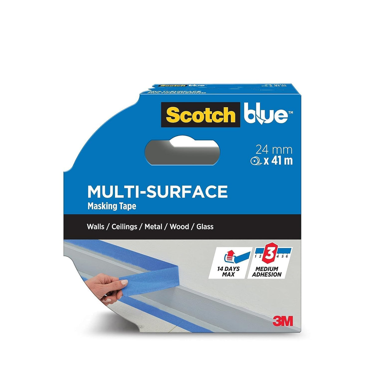 ScotchBlue Multi-Surface Premium Masking Tape, 24mm x 41m, 1 Roll/Pack - Scotch Adhesive Blue Painters Tape, For Painting and Decorating, Indoor & Outdoor, Sticks Well, 100% PEFC