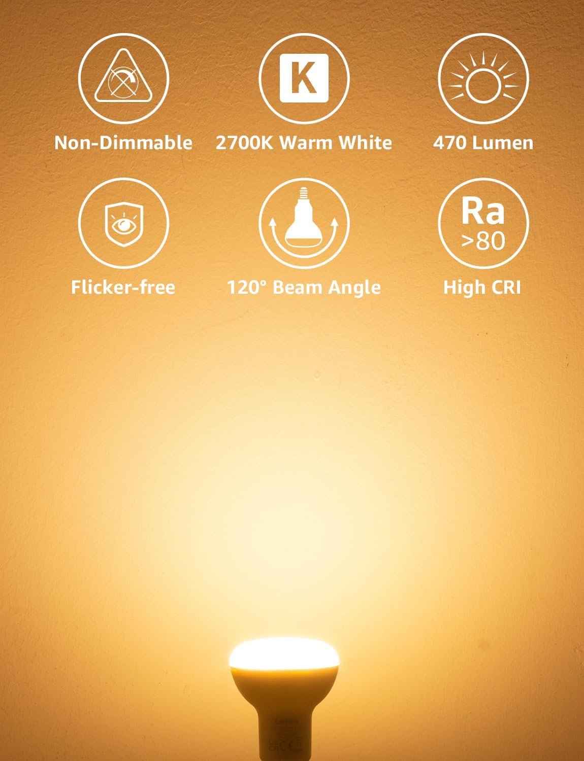 Lepro R50 E14 LED Light Bulb, Warm White 2700K, 4.9W=40W, 470LM, Pack of 3